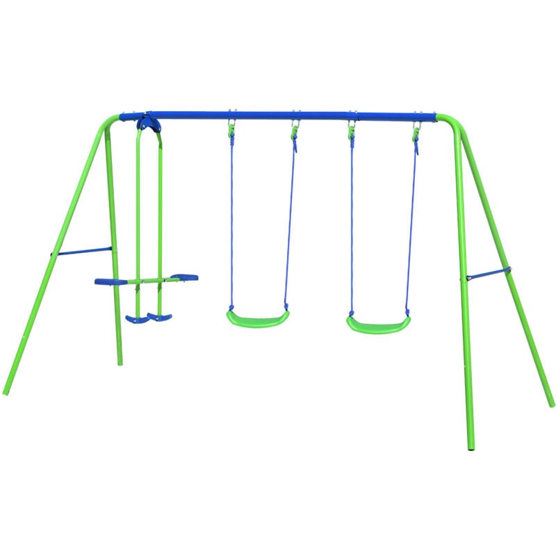 Columpio Infantil para Exterior de Metal 2 Asientos y 1 Balancín Outdoor Toys 280x140x180 cm Azul y Verde 3-8 Años
Columpio Infantil para Exterior de Metal 2 Asientos y 1 Balancín Outdoor Toys 280x140x180 cm Azul y Verde 3-8 Años