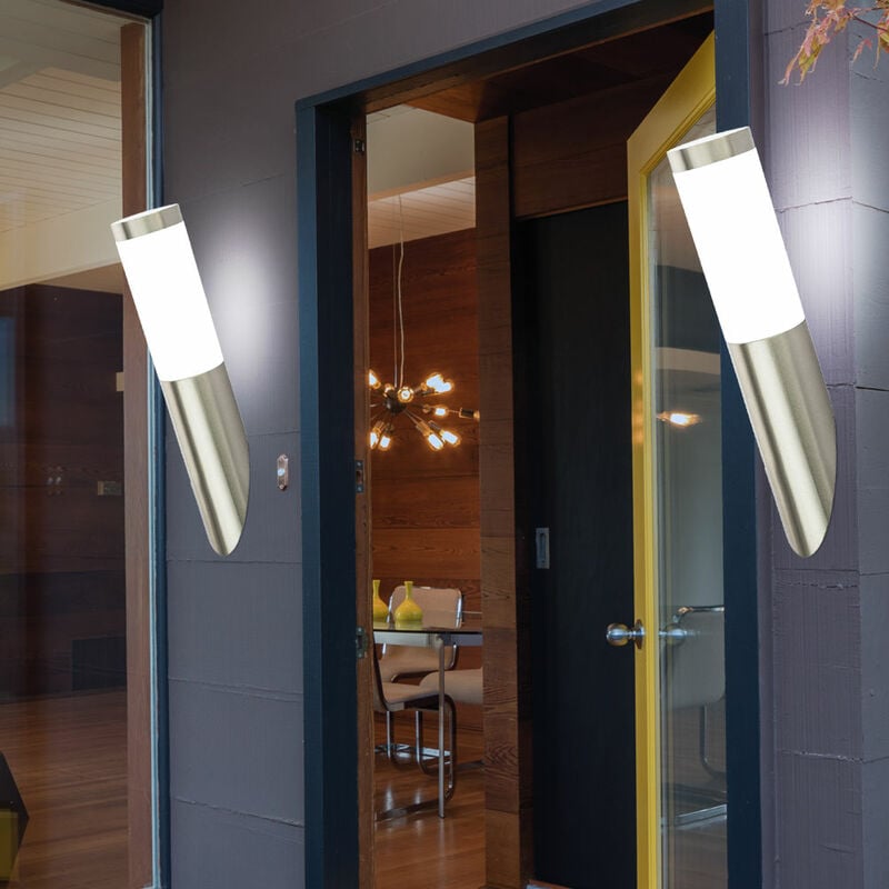 Juego de 2 apliques de pared, iluminación exterior, acero inoxidable, policarbonato, IP44, lámpara de luz
Juego de 2 apliques de pared, iluminación exterior, acero inoxidable, policarbonato, IP44, lámpara de luz