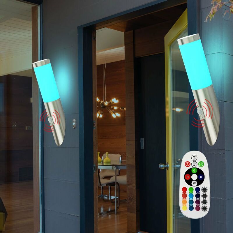 Juego de 2 apliques de pared, detectores de movimiento, control remoto en un juego que incluye lámparas LED RGB
Juego de 2 apliques de pared, detectores de movimiento, control remoto en un juego que incluye lámparas LED RGB