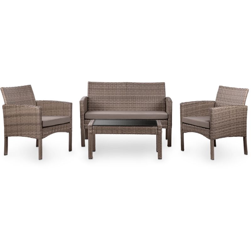 Conjunto de jardin 4 plazas, ratan sintetico marron, mesa de centro exterior + sofa 2 plazas + 2 sillones con cojines impermeables, set muebles para
Conjunto de jardin 4 plazas, ratan sintetico marron, mesa de centro exterior + sofa 2 plazas + 2 sillones con cojines impermeables, set muebles para