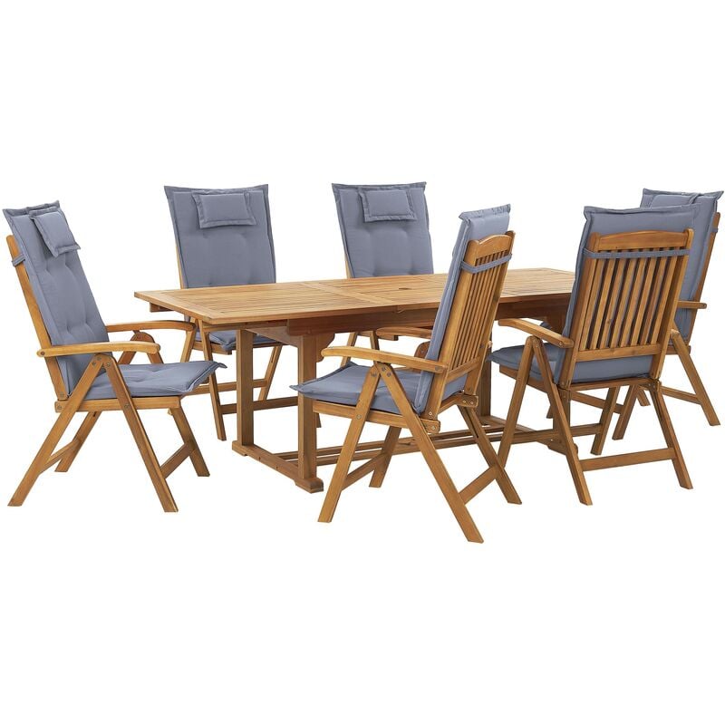 Beliani - Conjunto de jardín de madera de acacia con 6 sillas y cojines azules JAVA
Beliani - Conjunto de jardín de madera de acacia con 6 sillas y cojines azules JAVA