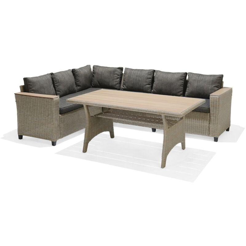 Conjunto de Jardín Sofá Rinconera y Mesa de Comedor Chillvert Turín de Acero y Ratan Sintético con Cojinería Gris
Conjunto de Jardín Sofá Rinconera y Mesa de Comedor Chillvert Turín de Acero y Ratan Sintético con Cojinería Gris