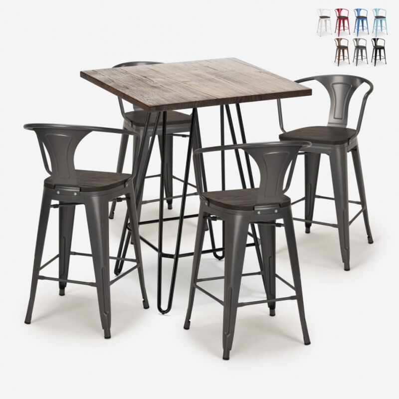 Conjunto de mesa de centro industrial madera metal 60x60cm 4 taburetes tolix Mason Noix Wood | Color: Gris Oscuro
Conjunto de mesa de centro industrial madera metal 60x60cm 4 taburetes tolix Mason Noix Wood | Color: Gris Oscuro