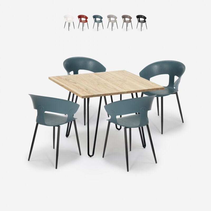 Conjunto de mesa industrial 80x80cm 4 sillas cocina de restaurante de diseño moderno Maeve Light | Color: Azul Marino
Conjunto de mesa industrial 80x80cm 4 sillas cocina de restaurante de diseño moderno Maeve Light | Color: Azul Marino