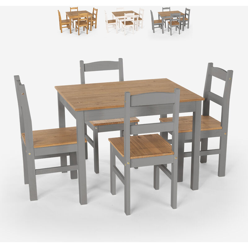 Conjunto de mesa rectangular 100x80 4 sillas de madera estilo country Rusticus | Color: Gris
Conjunto de mesa rectangular 100x80 4 sillas de madera estilo country Rusticus | Color: Gris