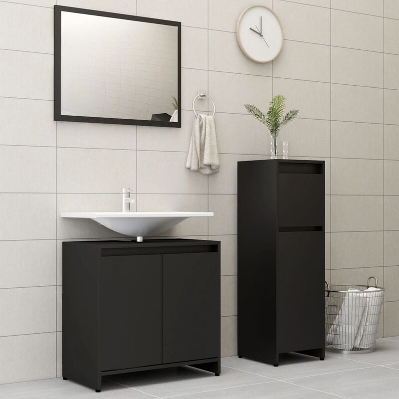 Conjunto de muebles de baño 3 piezas aglomerado negro
Conjunto de muebles de baño 3 piezas aglomerado negro