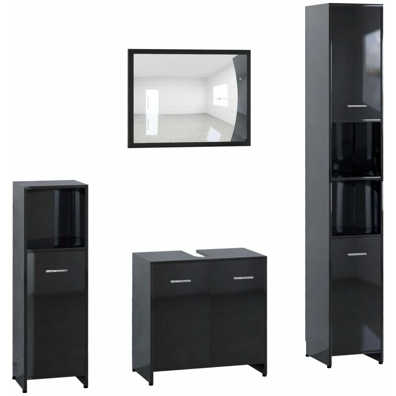 Conjunto de muebles de baño 4 piezas aglomerado negro brillante - Negro - Vidaxl
Conjunto de muebles de baño 4 piezas aglomerado negro brillante - Negro - Vidaxl
