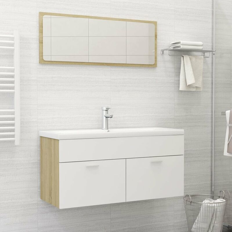 Happyshopping - Conjunto de muebles de bano aglomerado blanco y roble Sonoma
Happyshopping - Conjunto de muebles de bano aglomerado blanco y roble Sonoma