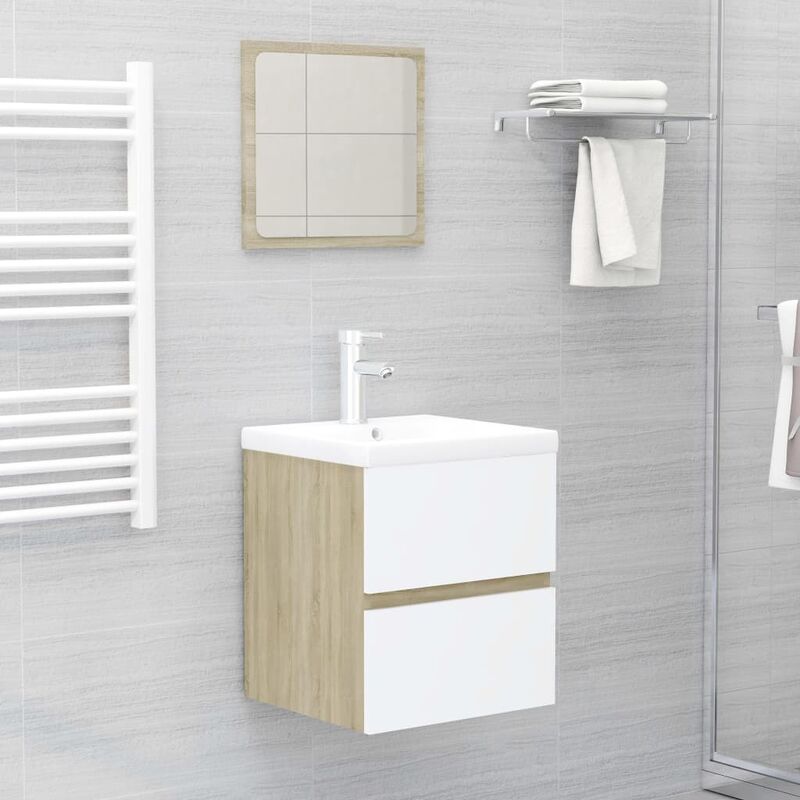 Conjunto de muebles de baño aglomerado blanco y roble Sonoma
Conjunto de muebles de baño aglomerado blanco y roble Sonoma