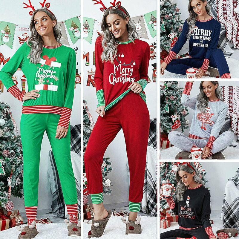 Conjunto de pijamas de 2 piezas para mujer, pantalones de manga larga con cuello redondo y estampado de Feliz Navidad, ropa de dormir para el hogar
Conjunto de pijamas de 2 piezas para mujer, pantalones de manga larga con cuello redondo y estampado de Feliz Navidad, ropa de dormir para el hogar