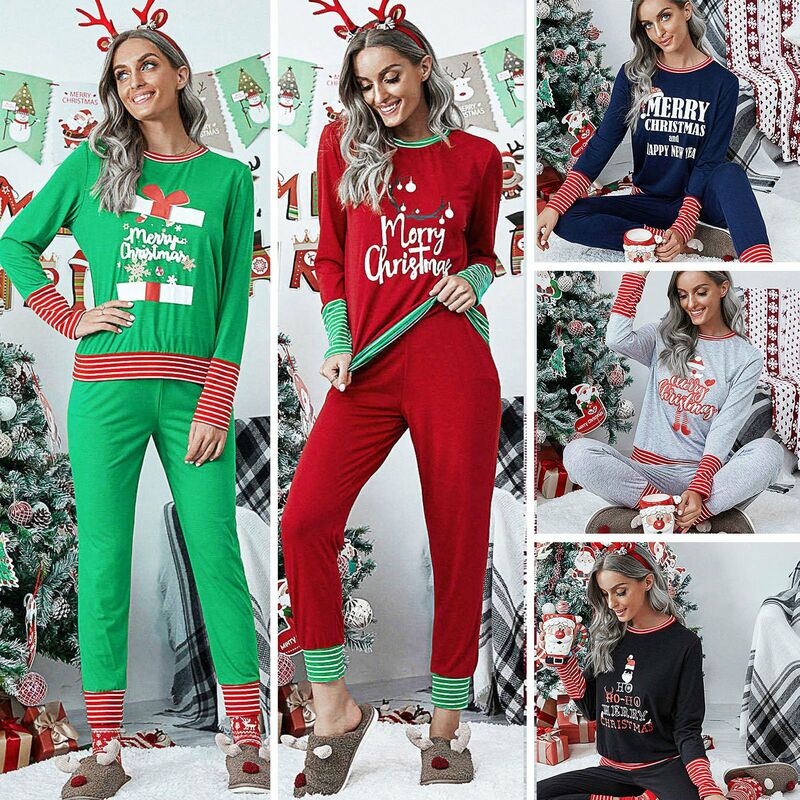 Conjunto de pijamas de 2 piezas para mujer, pantalones de manga larga con cuello redondo y estampado de Feliz Navidad, ropa de dormir para el hogar
Conjunto de pijamas de 2 piezas para mujer, pantalones de manga larga con cuello redondo y estampado de Feliz Navidad, ropa de dormir para el hogar