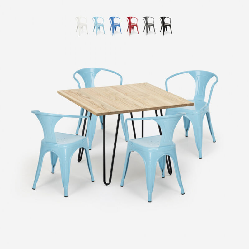 Juego mesa 80 x 80 cm diseño industrial 4 sillas estilo tolix bar cocina Reims Light | Color: Azul
Juego mesa 80 x 80 cm diseño industrial 4 sillas estilo tolix bar cocina Reims Light | Color: Azul