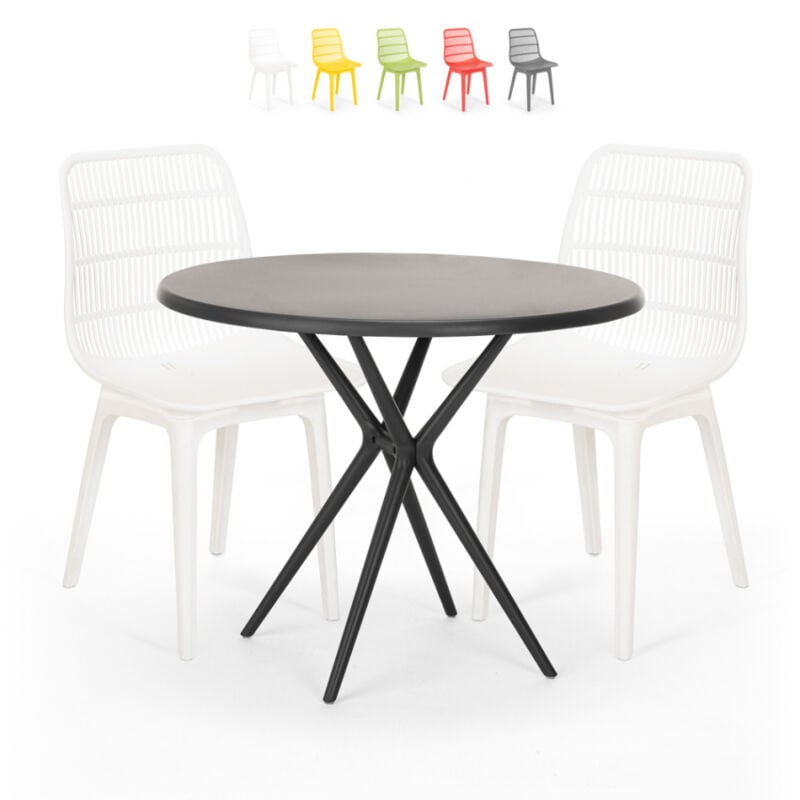 Conjunto mesa redonda 80x80cm negro 2 sillas polipropileno Bardus Dark | Color: Blanco
Conjunto mesa redonda 80x80cm negro 2 sillas polipropileno Bardus Dark | Color: Blanco