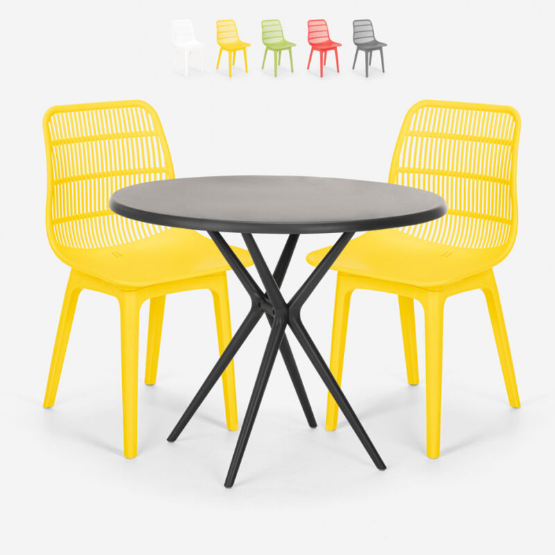 Conjunto mesa redonda 80x80cm negro 2 sillas polipropileno Bardus Dark | Color: Amarillo
Conjunto mesa redonda 80x80cm negro 2 sillas polipropileno Bardus Dark | Color: Amarillo