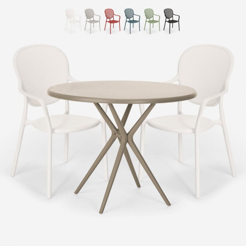 Conjunto mesa redonda beige 80x80cm 2 sillas diseño moderno exterior Valet | Color: Blanco
Conjunto mesa redonda beige 80x80cm 2 sillas diseño moderno exterior Valet | Color: Blanco