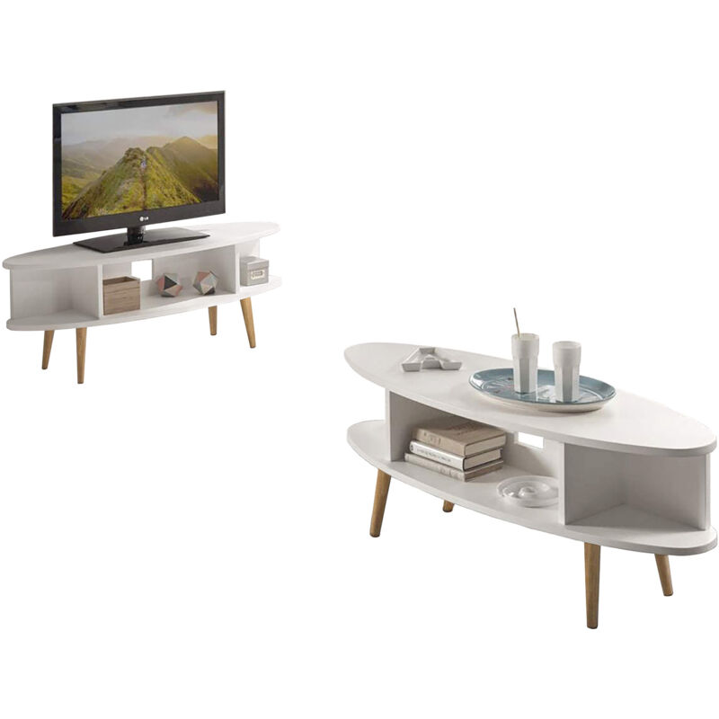 Conjunto salon - Mueble tv + mesa centro salon ovalada diseno vintage con estantes
Conjunto salon - Mueble tv + mesa centro salon ovalada diseno vintage con estantes