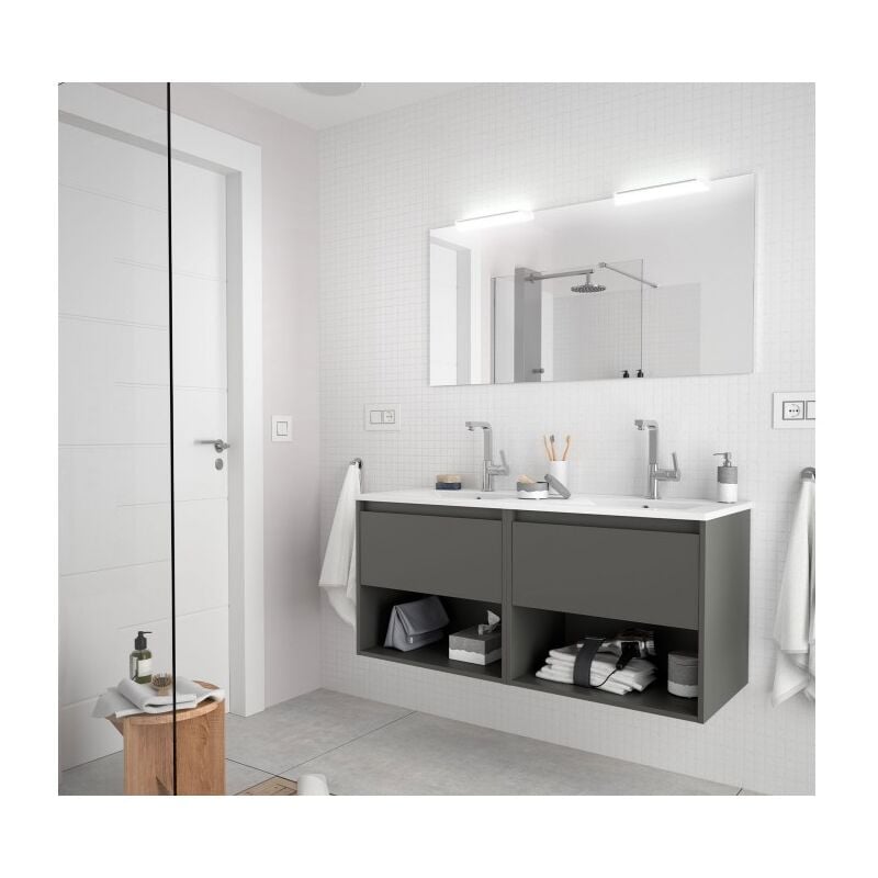 Mueble de baño suspendido 120 cm de madera Gris Mate con dos cajones y dos compartimentos | 120 cm - Con doble columna
Mueble de baño suspendido 120 cm de madera Gris Mate con dos cajones y dos compartimentos | 120 cm - Con doble columna