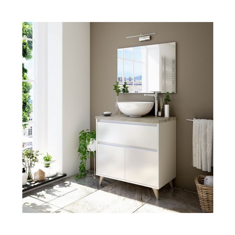 Caesaroo - Mueble de baño de pie 80 cm Blanco Brillante y Roble con lavabo de cuenco | Blanco brillo - 80 cm - Con espejo y lámpara LED
Caesaroo - Mueble de baño de pie 80 cm Blanco Brillante y Roble con lavabo de cuenco | Blanco brillo - 80 cm - Con espejo y lámpara LED