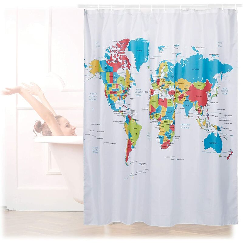 Cortina de ducha 180 x 180 cm Patrones de baño Mapa del mundo Antimoho, de colores
Cortina de ducha 180 x 180 cm Patrones de baño Mapa del mundo Antimoho, de colores