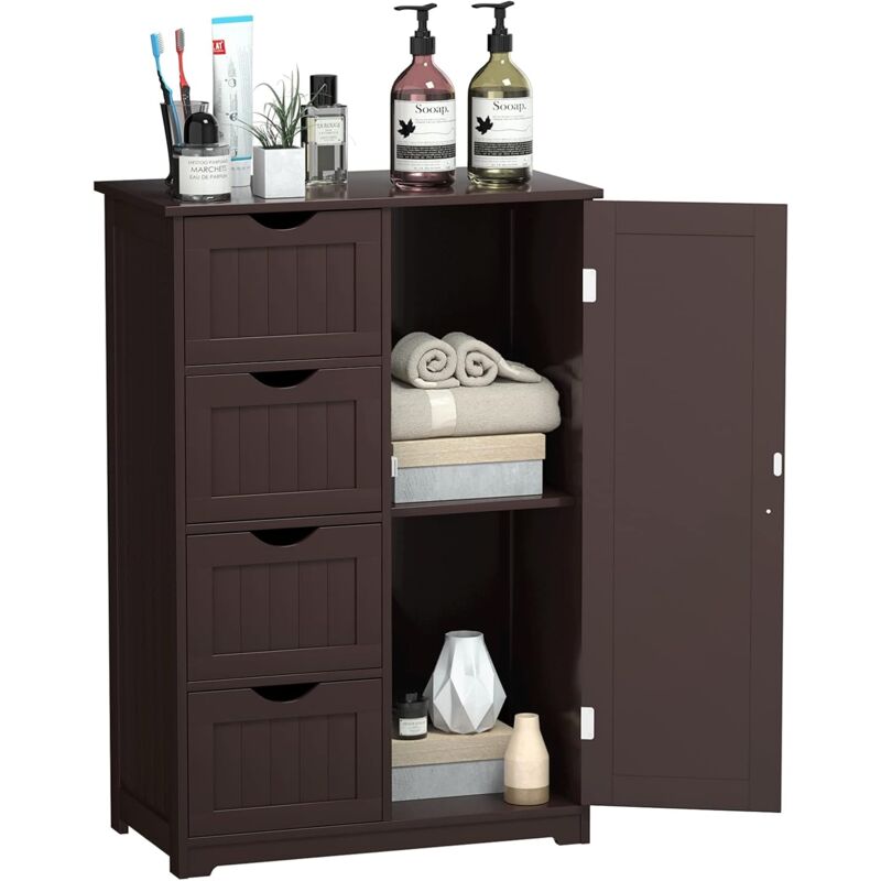 Armario del Baño, Armario de Madera con 4 Cajones y 1 Repisa Regulable, Organizador Multiuso Salva Espacio (Marrón) - Costway
Armario del Baño, Armario de Madera con 4 Cajones y 1 Repisa Regulable, Organizador Multiuso Salva Espacio (Marrón) - Costway