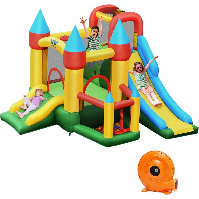 Castillo Inflable para Niños con Compresor 780 W 2 Toboganes Área para Saltar, Piscina con Pelotas, Canasta de Baloncesto, Palitos, Kit de
Castillo Inflable para Niños con Compresor 780 W 2 Toboganes Área para Saltar, Piscina con Pelotas, Canasta de Baloncesto, Palitos, Kit de