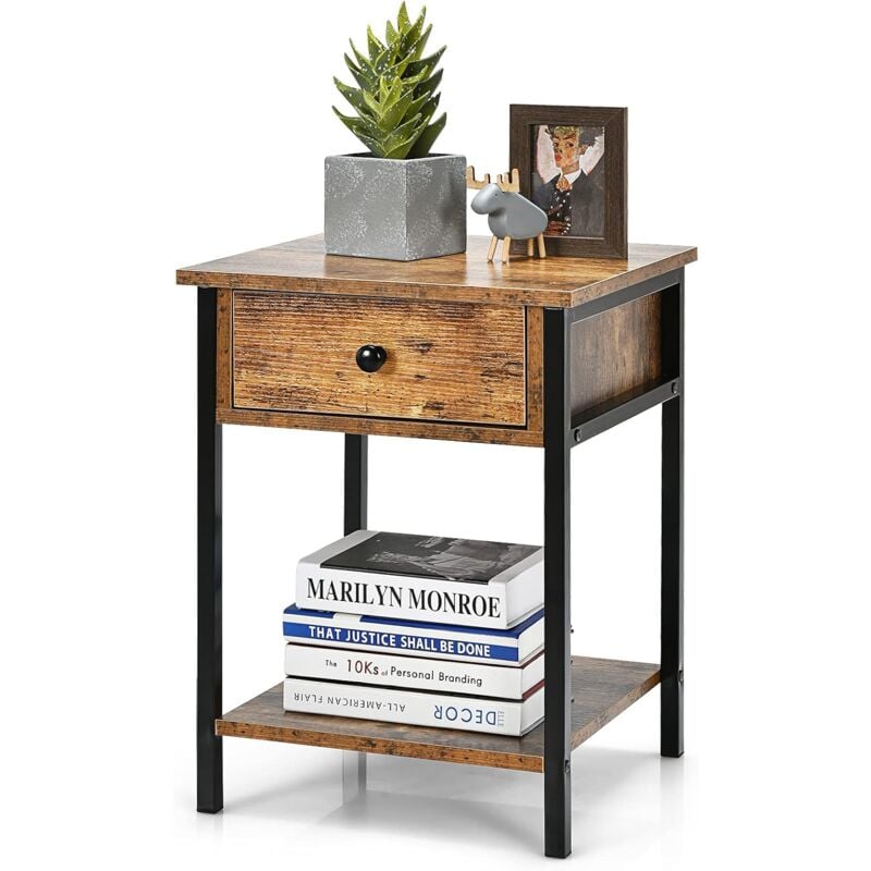 Mesilla Vintage, Mesita Auxiliar con 2 Niveles Repisa Abierta y Cajón, Almohadillas Regulables y Estructura Estable de Metal Mesa Baja - Costway
Mesilla Vintage, Mesita Auxiliar con 2 Niveles Repisa Abierta y Cajón, Almohadillas Regulables y Estructura Estable de Metal Mesa Baja - Costway