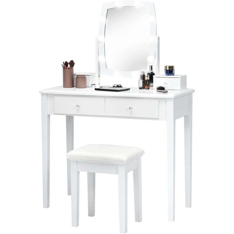 Set Tocador Taburete de Maquillaje con Espejo Iluminado Giratorio a 360°, Mesa de Maquillaje y Taburete con 4 Cajones - Costway
Set Tocador Taburete de Maquillaje con Espejo Iluminado Giratorio a 360°, Mesa de Maquillaje y Taburete con 4 Cajones - Costway