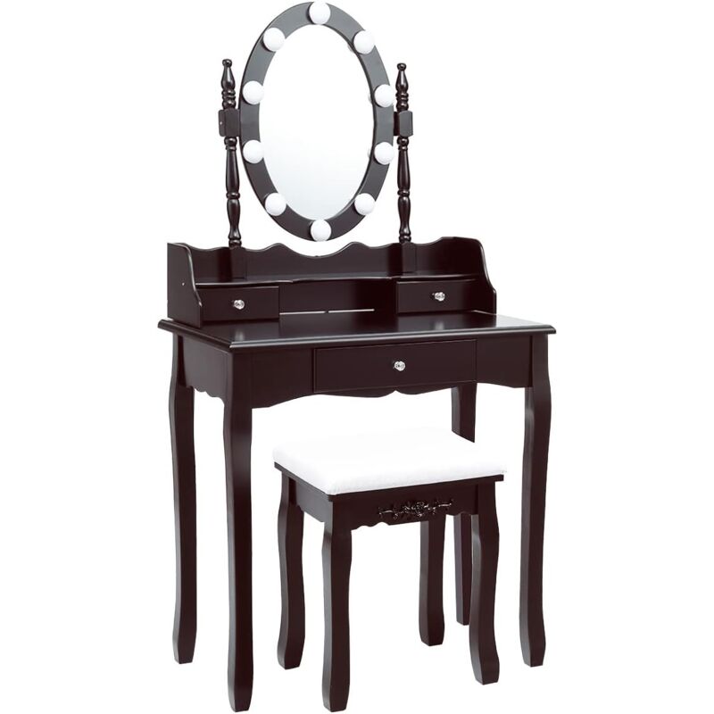 Tocador de Maquillaje con LED,Espejo Giratorio y Taburete Mesa de Cosmético con 3 Cajones (Café) - Costway
Tocador de Maquillaje con LED,Espejo Giratorio y Taburete Mesa de Cosmético con 3 Cajones (Café) - Costway
