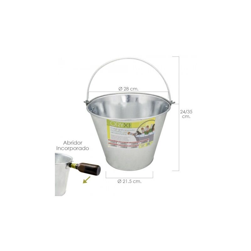 Cubo zinc metal galvanizado multiusos 10 litros 28 x 21.5 x 24 (alt.) cm. con abre botellas
Cubo zinc metal galvanizado multiusos 10 litros 28 x 21.5 x 24 (alt.) cm. con abre botellas