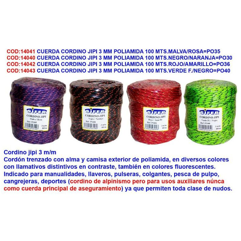 cuerda cordino jipi 3 mm poliamida 100 mts.verde f.-negro po40 - Mibricotienda
cuerda cordino jipi 3 mm poliamida 100 mts.verde f.-negro po40 - Mibricotienda