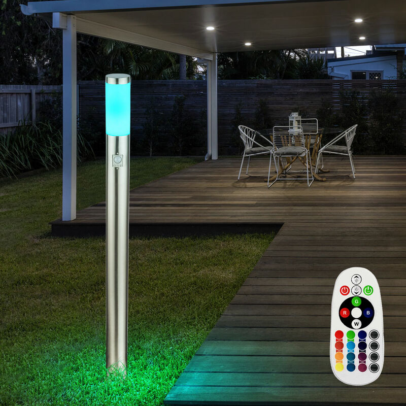Lámpara de pie LED de acero inoxidable para exteriores, control remoto, detector de movimiento en un juego que incluye lámparas LED RGB
Lámpara de pie LED de acero inoxidable para exteriores, control remoto, detector de movimiento en un juego que incluye lámparas LED RGB