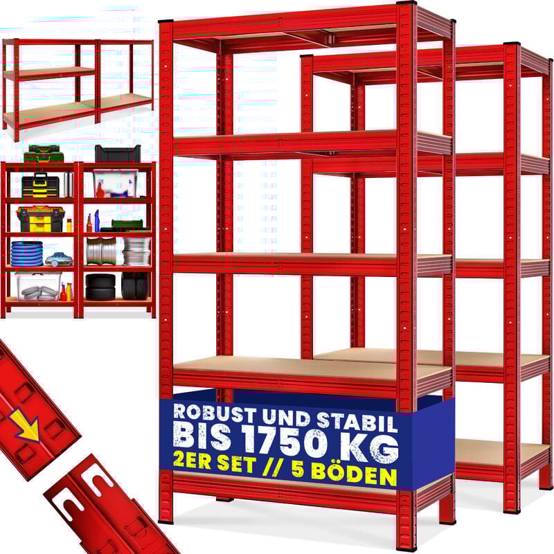 Deuba 2x Estanterías de metal Rojo 5 niveles Almacenamiento - Bricolaje 180x90x40 cm Carga máxima de 875kg taller garaje
Deuba 2x Estanterías de metal Rojo 5 niveles Almacenamiento - Bricolaje 180x90x40 cm Carga máxima de 875kg taller garaje
