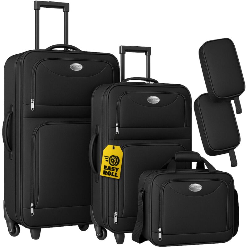 Deuba - Conjunto de equipaje de viaje 5 piezas 2 maletas 1 bolsa 2 bolsas de maquillaje con ruedas asas mango telescópico
Deuba - Conjunto de equipaje de viaje 5 piezas 2 maletas 1 bolsa 2 bolsas de maquillaje con ruedas asas mango telescópico