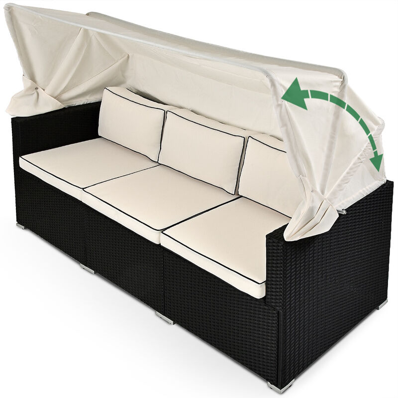 Deuba Tumbona de poliratán Negro con techo plegable 3 Cojines resistente a los rayos UV Lounge sofá para exterior jardín
Deuba Tumbona de poliratán Negro con techo plegable 3 Cojines resistente a los rayos UV Lounge sofá para exterior jardín