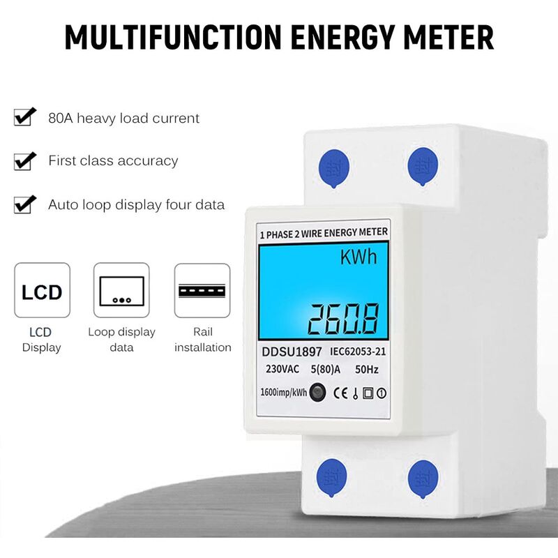 Asupermall - Digital energia electrica medidor monofasico carril DIN Contador de la electricidad una fase de dos hilos multifuncion medidor
Asupermall - Digital energia electrica medidor monofasico carril DIN Contador de la electricidad una fase de dos hilos multifuncion medidor