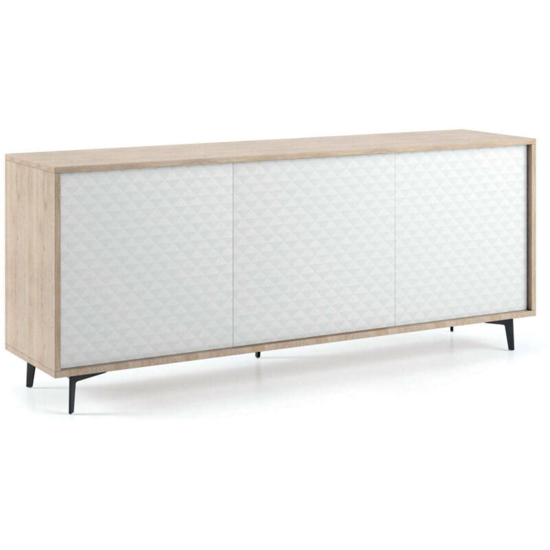 Aparador moderno, 100% Made in Italy, Buffet con 3 puertas y 1 estante ajustable, Aparador de salón elegante, 184x45h77 cm, Color blanco y roble
Aparador moderno, 100% Made in Italy, Buffet con 3 puertas y 1 estante ajustable, Aparador de salón elegante, 184x45h77 cm, Color blanco y roble