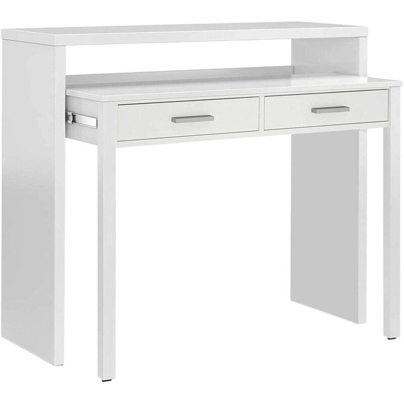 Mesa consola extensible con dos cajones, color blanco, 87,5 x 98,5 x 36 cm (extensible hasta 66 cm cuando está abierta). - Dmora
Mesa consola extensible con dos cajones, color blanco, 87,5 x 98,5 x 36 cm (extensible hasta 66 cm cuando está abierta). - Dmora