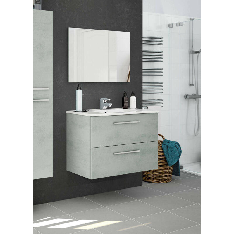 Mueble bajo lavabo suspendido Dmora con dos cajones y espejo, 80 x 57 x 45 cm, color cemento
Mueble bajo lavabo suspendido Dmora con dos cajones y espejo, 80 x 57 x 45 cm, color cemento