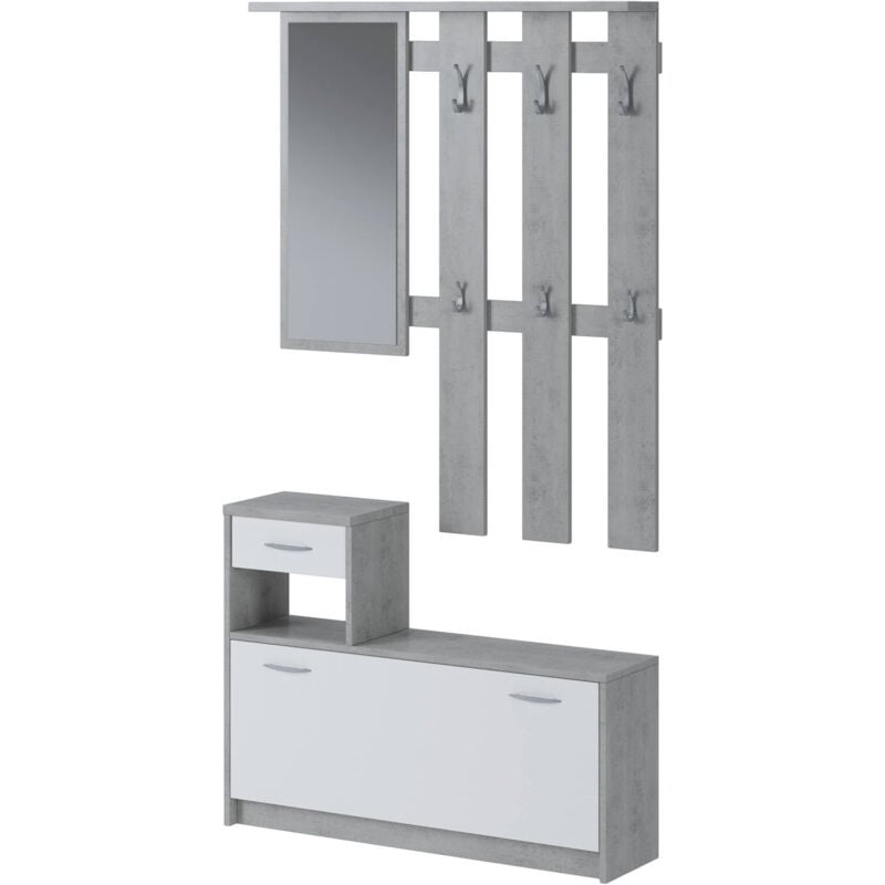 Mueble de entrada Rudi con espejo y zapatero, color blanco y cemento, 100 x 180 x 25 cm. - Dmora
Mueble de entrada Rudi con espejo y zapatero, color blanco y cemento, 100 x 180 x 25 cm. - Dmora