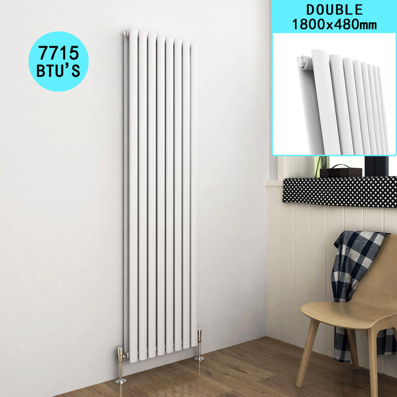 ELEGANT 1800 X 480mm Vertical Column Radiator White Oval Double Panel