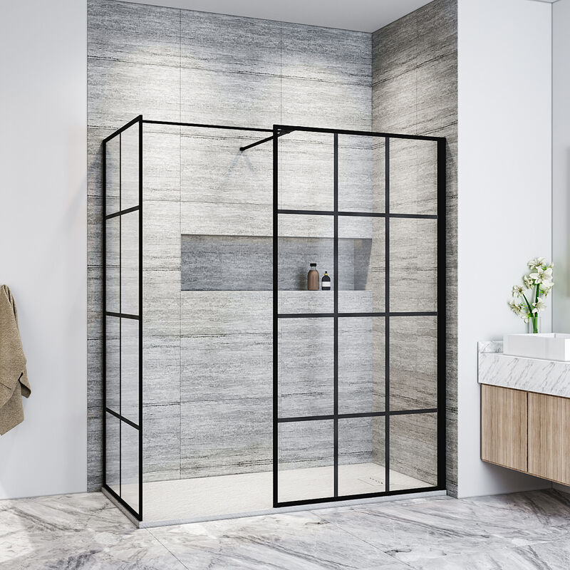 Barq Recessed Walk In Wet Room Shower Enclosure With Grid Pattern