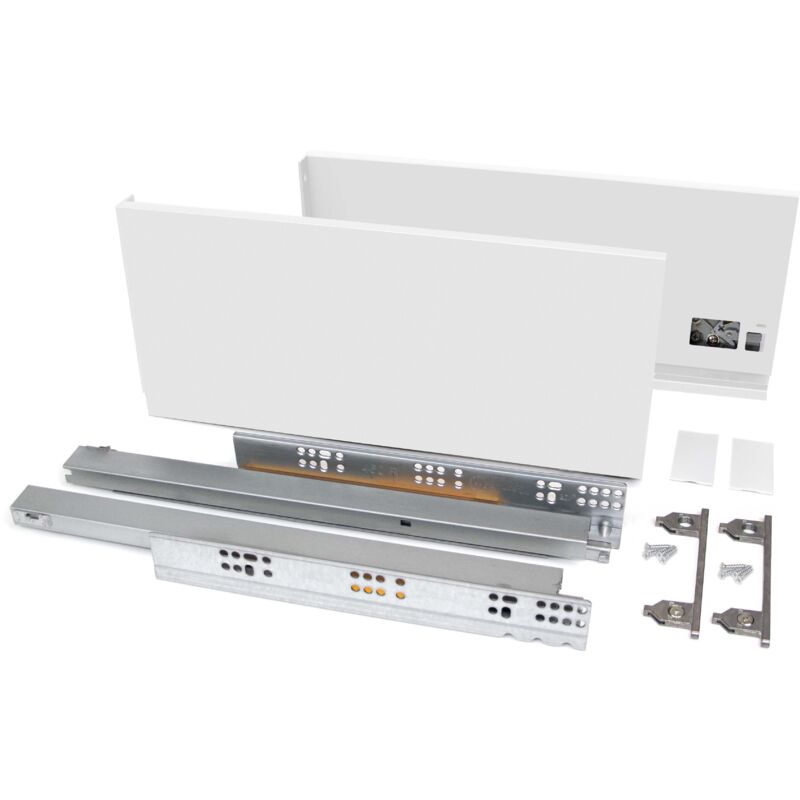 Kit cajón Vertex de cocina o baño, altura 178 mm, prof. 500 mm, 40 Kg, cierre suave, Acero, Blanco
Kit cajón Vertex de cocina o baño, altura 178 mm, prof. 500 mm, 40 Kg, cierre suave, Acero, Blanco