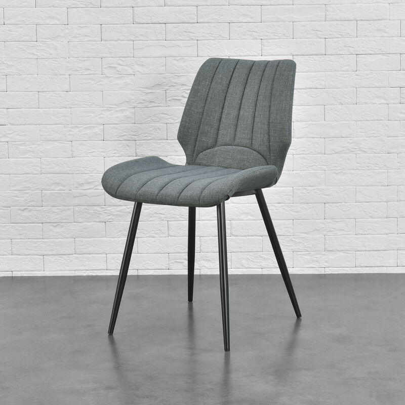 Silla de comedor Pohorje - 77 x 57,5 x 46 cm - Set de 6 sillas de diseño - Acolchado - De Tela - Gris oscuro
