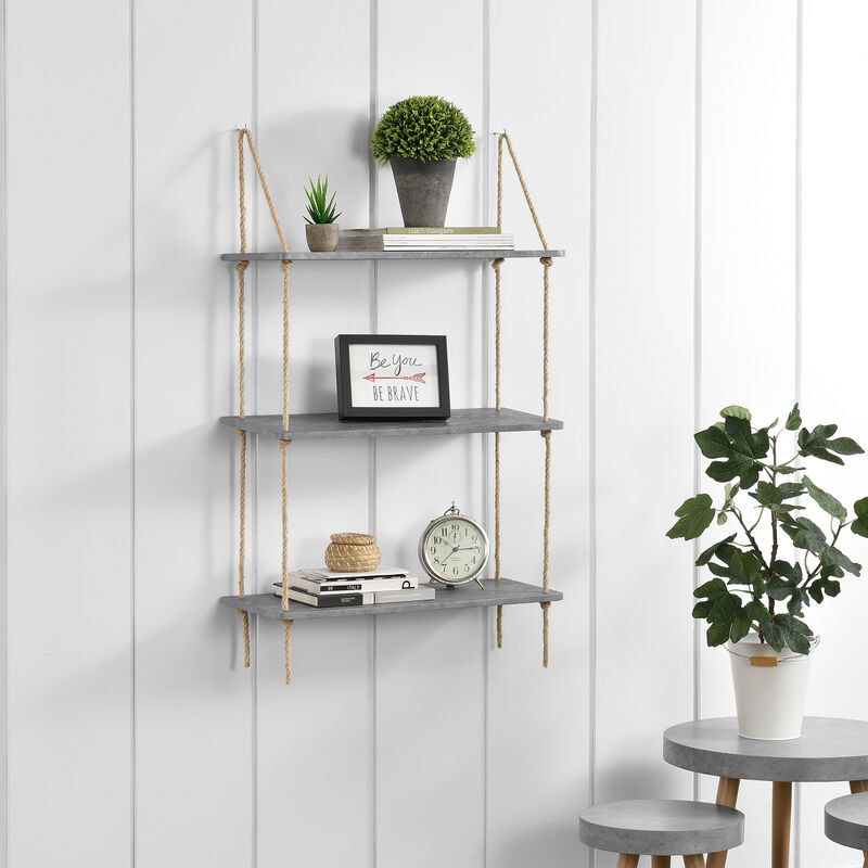Estantería de pared con 3 estantes - estantes colgantes con cuerda - efecto cemento - 60 x 23,5 cm
Estantería de pared con 3 estantes - estantes colgantes con cuerda - efecto cemento - 60 x 23,5 cm