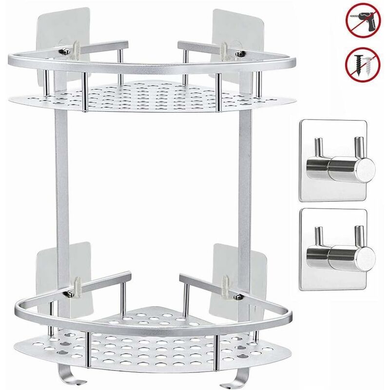 Estante de pared para baño de esquina sin taladrar + ganchos autoadhesivos - Canasta adhesiva de 2 niveles y 2 ganchos de baño de acero inoxidable
Estante de pared para baño de esquina sin taladrar + ganchos autoadhesivos - Canasta adhesiva de 2 niveles y 2 ganchos de baño de acero inoxidable