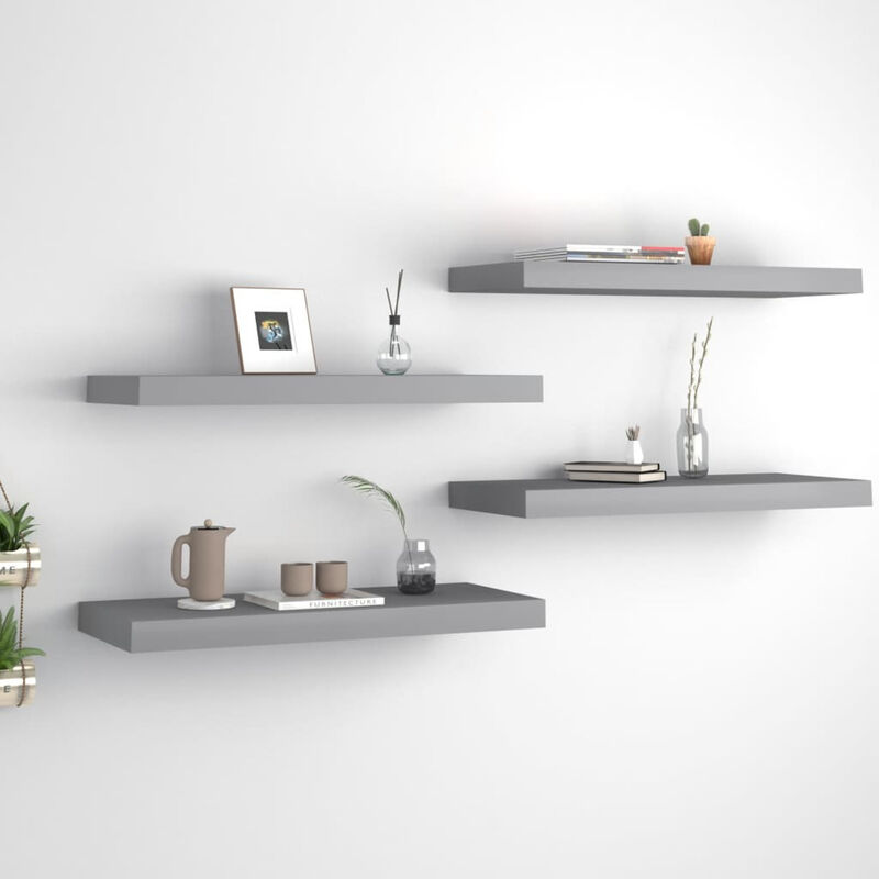 Estante flotante pared 4 uds gris MDF 60x23,5x3,8 cm