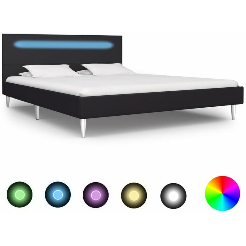 Estructura de cama con LED tela negro 140x200 cm