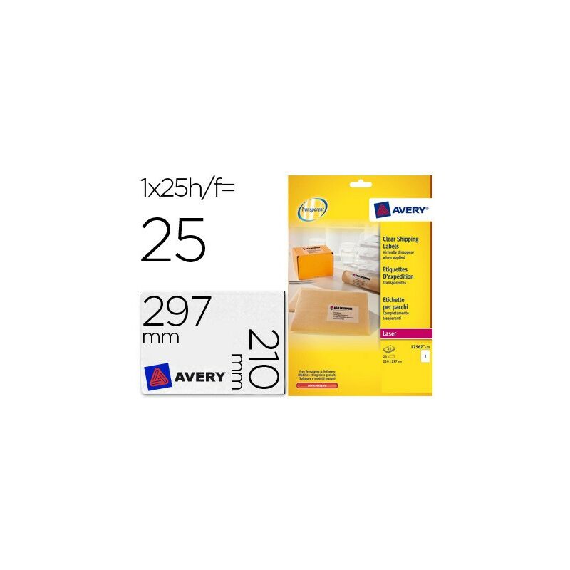 Etiqueta adhesivas avery din a4 imprimibles transparente 210x297 mm caja de 25 hojas con 25 etiquetas
Etiqueta adhesivas avery din a4 imprimibles transparente 210x297 mm caja de 25 hojas con 25 etiquetas