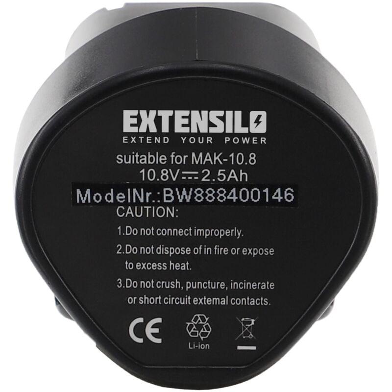 EXTENSILO Batería recargable compatible con Makita LCT207, LCT207W, LM01, LM01W, LM02, ML100 LED herramientas eléctricas (2500 mAh, Li-Ion, 10,8 V)
EXTENSILO Batería recargable compatible con Makita LCT207, LCT207W, LM01, LM01W, LM02, ML100 LED herramientas eléctricas (2500 mAh, Li-Ion, 10,8 V)