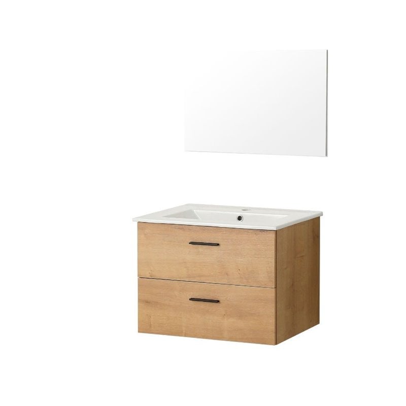 Mobile Bagno Sospeso 80 Cm Con Lavabo E Specchio Colore Rovere Lario